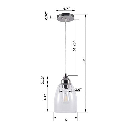 YaoKuem Pendant Lighting Fixture, Hanging Ceiling Lights with E26 Medium Base, Metal Construction with Clear Glass Shade, Bulbs not Included, 2-Pack