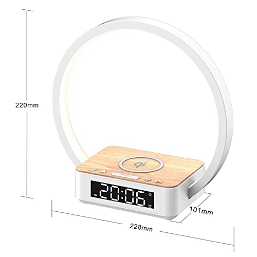 blonbar Bedside Lamp Qi Wireless Charger LED Desk Lamp with Alarm Clock, Touch Control 3 Light Hues, 10W Max Wireless Charging Table Lamp,Eye-Caring Reading Light for Kids, Adults, Home.