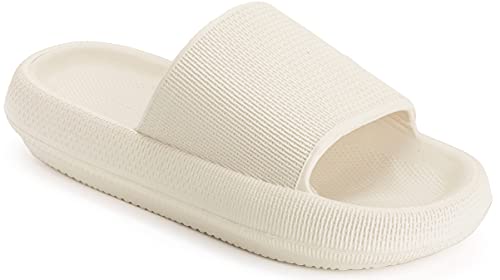 Joomra Shower Slippers for Women Mens Massage Foam Pillow House Shower Bath Bathroom Home Platform Sandals Slipers Cushion Cloud Slides for Ladies Female Male Sandles Beige 39-40