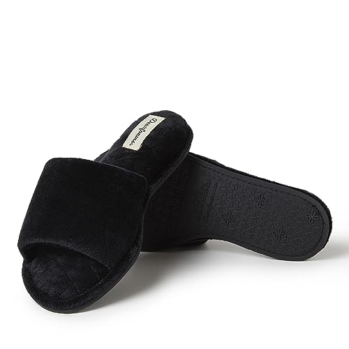 Dearfoams Women's Beatrice Velour Slide Slipper, Black, Medium