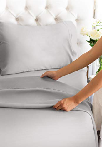 Queen Size Sheet Set - Breathable & Cooling - Hotel Luxury Bed Sheets - Extra Soft - Deep Pockets - Easy Fit - 4 Piece Set - Wrinkle Free - Comfy – Light Grey Bed Sheets - Queen Sheets – Fitted Sheets