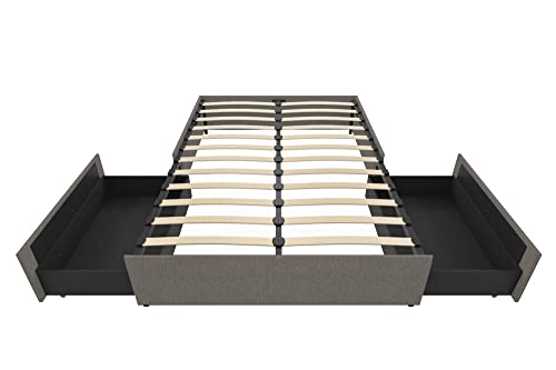 DHP Maven Upholstered Platform Bed for Raised Mattress Support with Underbed Storage Drawers, No Box Spring Needed, Queen, Gray Linen
