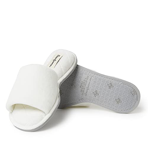 Dearfoams Women's Beatrice Velour Slide Slipper, Cream, Small