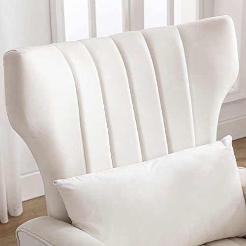 DM Furniture Accent Chair with Ottoman Velvet Modern Wingback Club Chair Upholstered Reading Armchair with Gold Metal Legs for Living Room/Bedroom, Cream