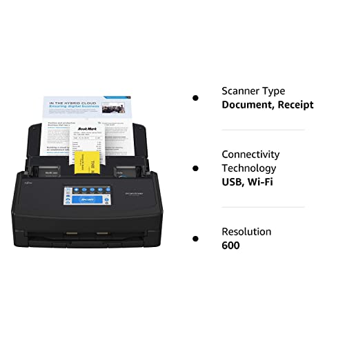 ScanSnap iX1600 Wireless or USB High-Speed Cloud Enabled Document, Photo & Receipt Scanner with Large Touchscreen and Auto Document Feeder for Mac or PC, Black