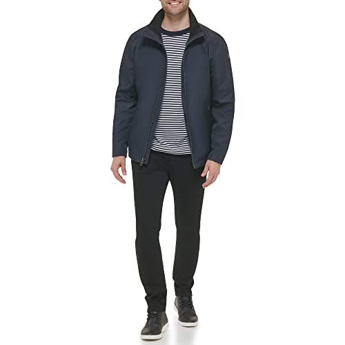 Calvin Klein Men's Stand Collar Poly Jacket, True Navy, Large