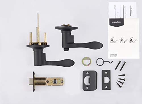 Amazon Basics Shelby Door Lever With Lock, Privacy, Matte Black