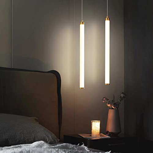 PENACINY 3 Pack Gold Pendant Light Fixtures, Integrated LED Kitchen Island Lighting, 15.7" Linear Pendant Lamp for Bedroom Bedside Bathroom Hallway Entryway, 4000K