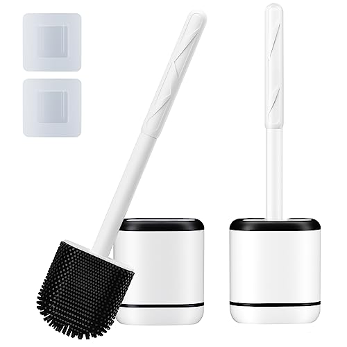 Toilet Brush, 2 Pack Toilet Bowl Brush and Holder Set, Silicone Toilet Bowl Brush with Handle, Bathroom Accessories Toilet Bowl Cleaners with Silicone Bristles, Toilet Cleaner Brush for Deep Cleaning