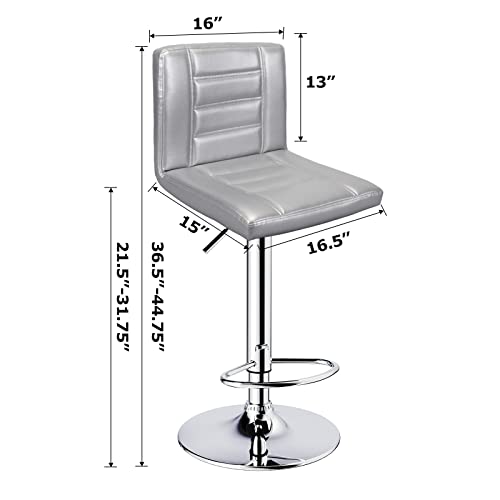 Leopard Bar Stools Set of 2, Modern Adjustable Bar Stool with Back, Straight Line Swivel Barstool - Silver