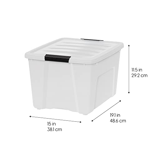 IRIS USA 40 Qt. Plastic Storage Container Bin with Secure Lid and Latching Buckles, 6 pack - Pearl, Durable Stackable Nestable Organizing Tote Tub Box Toy General Organization Medium