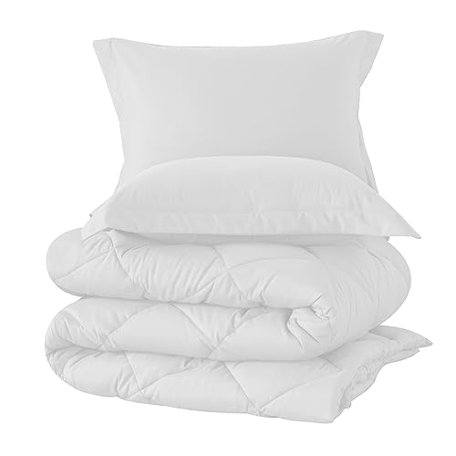 HYLEORY Full Size Comforter Set with 2 Pillow Shams - Down Alternative Bed Comforters Bedding Sets for All Season - Lightweight - Machine Washable - White