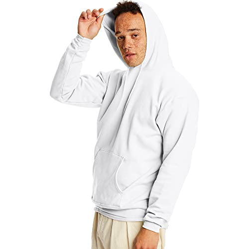 Hanes Men's Pullover EcoSmart Hooded Sweatshirt, white, Medium