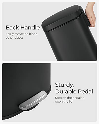 SONGMICS Trash Can with Lid, 8 Gallon Garbage Can, Stainless Steel Small Waste Bin with Step Pedal and Inner Bucket, Soft Close, Kitchen, Black ULTB102B01