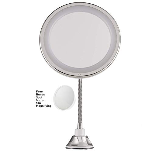 PROBEAUTIFY Lighted Makeup Mirror - 10” Long Gooseneck Mirror - Warm LED Light, Cordless, Adjustable, Bathroom Vanity Dresser Mirror, Compact Travel Mirror