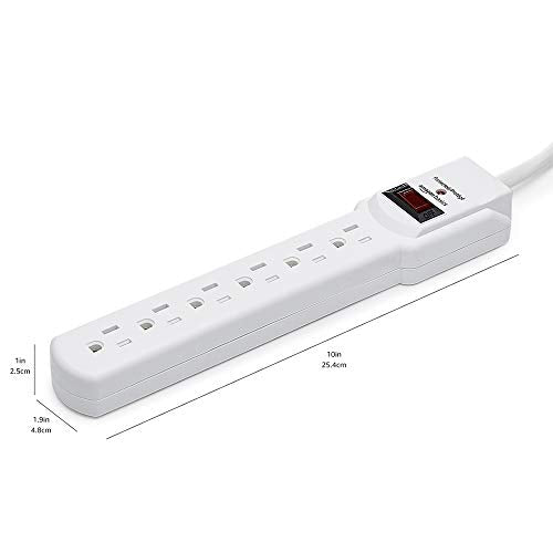 Amazon Basics 6-Outlet, 200 Joule Surge Protector Power Strip, 2 Foot, White - Pack of 2