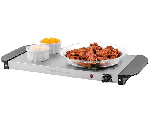 Ovente Electric Warming Tray with Adjustable Temperature Control Perfect for Buffets, Restaurants, House Parties, Events & Dinners, Compact Food Warmer & Server with Cool Touch Handles, Silver FW170S