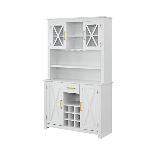 Home Source White Tall Cabinet with Glass Doors