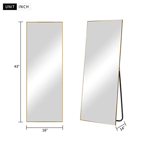 self Full Length Floor Mirror 43"x16" Large Rectangle Wall Mirror Hanging or Leaning Against Wall for Bedroom, Dressing and Wall-Mounted Thin Frame Mirror - Gold