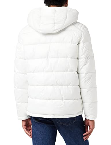 GUESS Men Mid-Weight Puffer Jacket with Removable Hood, White, Small