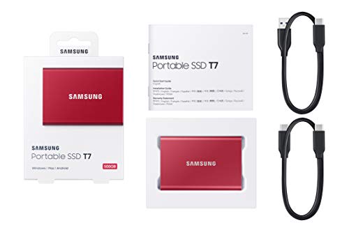 SAMSUNG T7 2TB, Portable SSD + 2mo Adobe CC Photography, up to 1050MB/s, USB 3.2 Gen2, Gaming, Students & Professionals, External Solid State Drive (MU-PC2T0R/AM), Red