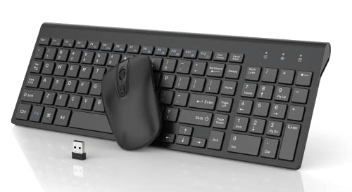 Wireless Keyboard Mouse Combo, Energy Saving Silent Ultra - Thin Full Sized Wireless Keyboard Mouse 3 Level DPI Adjustable Mouse for Computer, Laptop and Desktop