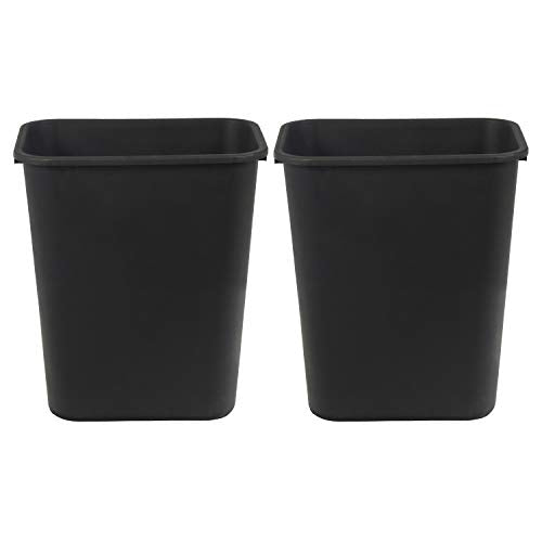 Amazon Basics 7 Gallon Rectangular Commercial Office Wastebasket, 2 Pack, Black (Previously AmazonCommercial brand)