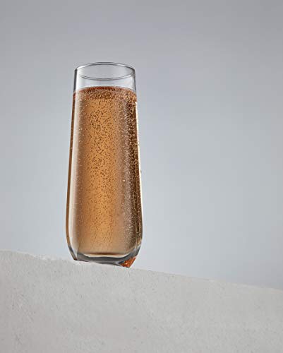 JoyJolt Milo Stemless Champagne Flutes Set of 8 Crystal Glasses. 9.4oz Champagne Glasses. Prosecco Wine Flute, Mimosa Glasses Set, Cocktail Glass Set, Water Glasses, Highball Glass, Bar Glassware