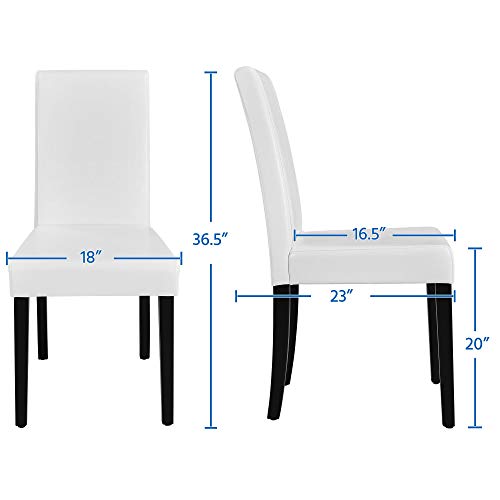 Yaheetech Dining Chair Faux Leather Parson Chair Modern Kitchen Living Room Side Chair Upholstered Padded Armless Chair with Solid Wood Legs Set of 4, White