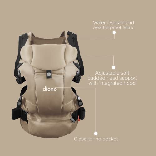Diono Carus Complete 4-in-1 Baby Carrier with Detachable Backpack, Front Carry & Back Carry, Newborn to Toddler up to 33 lb / 15 kg, Sand