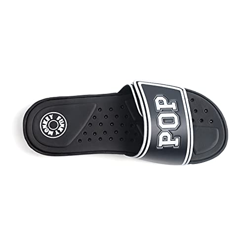 FUNKYMONKEY Sandals for Men Hook and Loop Adjustable Slip on Sport Slides (9 M US, Black/White)