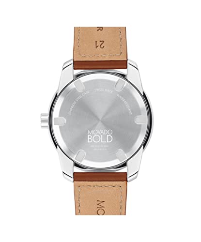 Movado 3600944 Bold Verso Men's Swiss Quartz Stainless Steel Case and Leather Strap Watch, Color: Cognac