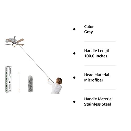 Clonynix Microfiber Feather Duster with Telescopic 30"-100" Long Stainless Steel Pole & Bendable Head, Washable Duster for Cleaning Interior Roof,High Ceiling Fan, Blinds, Furniture & Cars