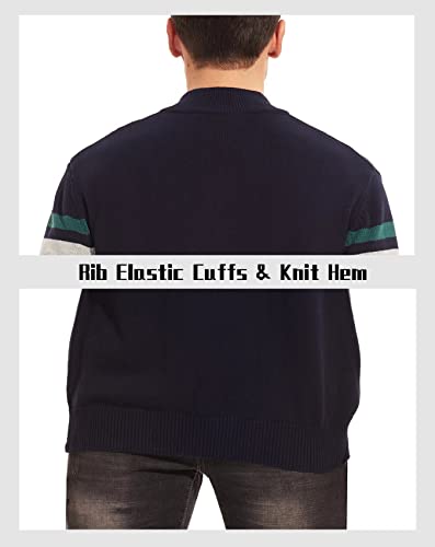 Men Striped Sweater Golf Pullover Mens Casual Sweater Turtleneck Shirts Multi-Color Striped Tops Winter Thermal Sweater Slim Fit Sweaters Polo Sweater Dark Grey Black