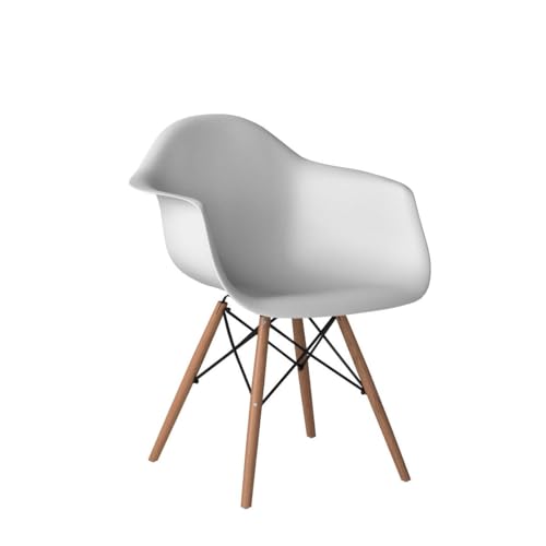 CangLong Natural Wood Legs Mid Century Modern Molded Shell Lounge Plastic Arm Chair for Living, Bedroom, Kitchen, Dining, Waiting Room,2 PCs Pack- White, Set of 2, White