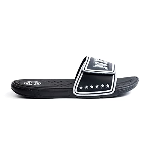 FUNKYMONKEY Sandals for Men Hook and Loop Adjustable Slip on Sport Slides (9 M US, Black/White)