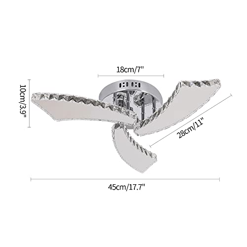 Deckrico Crystal Chandelier Modern 3-Light LED Ceiling Lamp Flush Mount Ceiling Light Fixture for Foyer Living Room Dining Room Bedroom Hallway (Cool White)