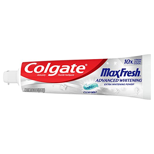 Colgate Max Fresh Toothpaste, Advanced Whitening Toothpaste with Mini Breath Strips, Clean Mint Toothpaste for Bad Breath, Helps Fight Cavities, Whitens Teeth, and Freshens Breath, 6.3 Oz Tube