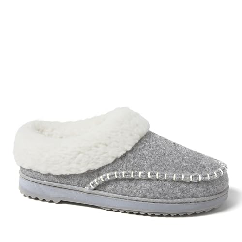 Dearfoams Women's Nyla Felted and Plaid Moc Toe Clog Slipper, Light Heather Grey, 11-12