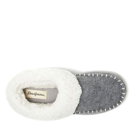 Dearfoams Women's Nyla Felted and Plaid Moc Toe Clog Slipper, Light Heather Grey, 11-12