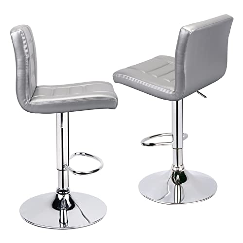Leopard Bar Stools Set of 2, Modern Adjustable Bar Stool with Back, Straight Line Swivel Barstool - Silver