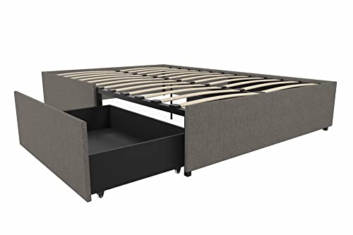 DHP Maven Upholstered Platform Bed for Raised Mattress Support with Underbed Storage Drawers, No Box Spring Needed, Queen, Gray Linen