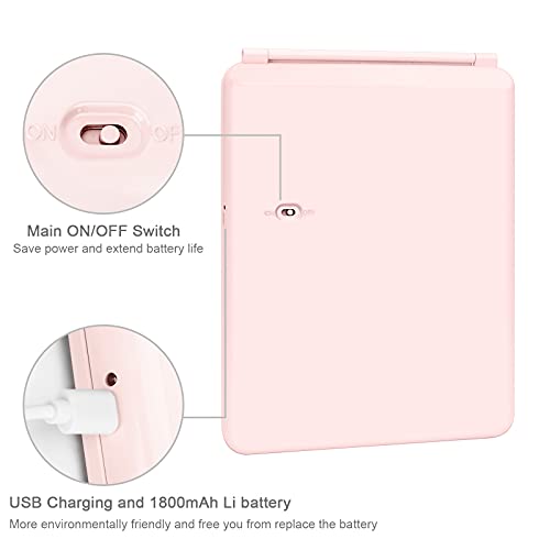 deweisn Folding Travel Mirror Lighted Makeup Mirror with 72 LEDs 3 Colors Light Modes, USB Rechargable, Portable, Ultra Thin, CompactVanity Mirror with Touch Screen Dimming for Cosmetic (Pink)