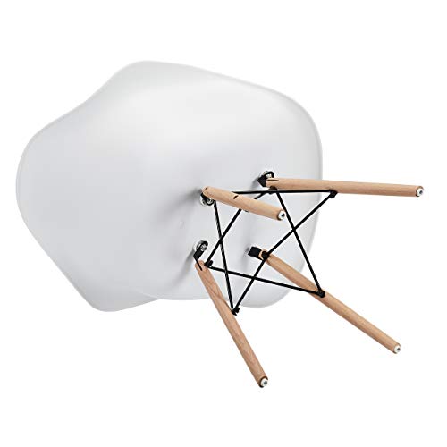 CangLong Natural Wood Legs Mid Century Modern Molded Shell Lounge Plastic Arm Chair for Living, Bedroom, Kitchen, Dining, Waiting Room,2 PCs Pack- White, Set of 2, White