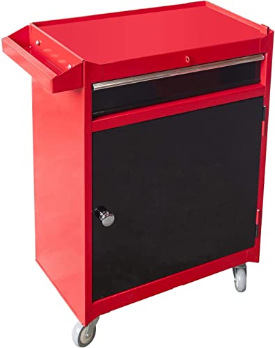 HPDMC Rolling Garage Workshop Tool Organizer/Detachable 4 Drawer Tool Chest with Large Storage Cabinet and Adjustable Shelf, 20.3" L x 11" W x 40.4" H Red & Black