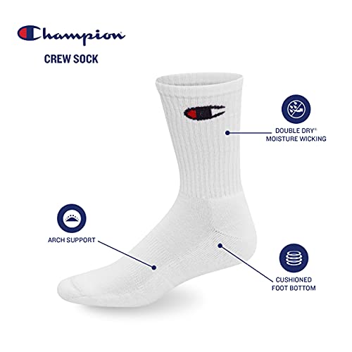 Champion Men's Double Dry Moisture Wicking Socks 6, 8, 12 Packs Availabe, Black Crew C-6 Pack, 12-14