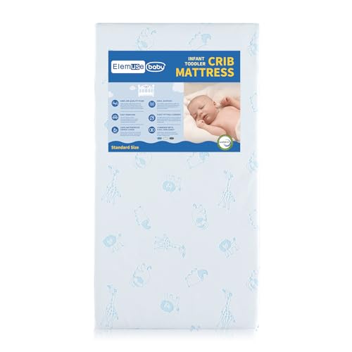 ELEMUSE Breathable Baby Crib Mattress, Cooling Sheet for Baby Night Sweats, Washable & Removable Waterproof Cover, CertiPUR-US Certified Firm Foam, Fits Standard Full-Size Infant & Toddler Bed, Gray