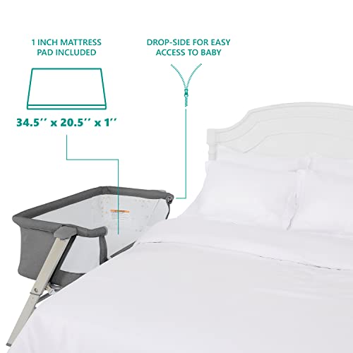 Dream On Me Skylar Bassinet and Bedside Sleeper in Grey, Lightweight and Portable Baby Bassinet, Five Position Adjustable Height, Easy to Fold and Carry Travel Bassinet, JPMA Certified