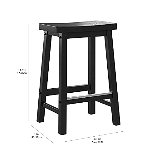 Amazon Basics Solid Wood Saddle-Seat Kitchen Counter-Height Stool, 24-Inch Height, Black - Set of 2