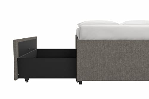 DHP Maven Upholstered Platform Bed for Raised Mattress Support with Underbed Storage Drawers, No Box Spring Needed, Queen, Gray Linen